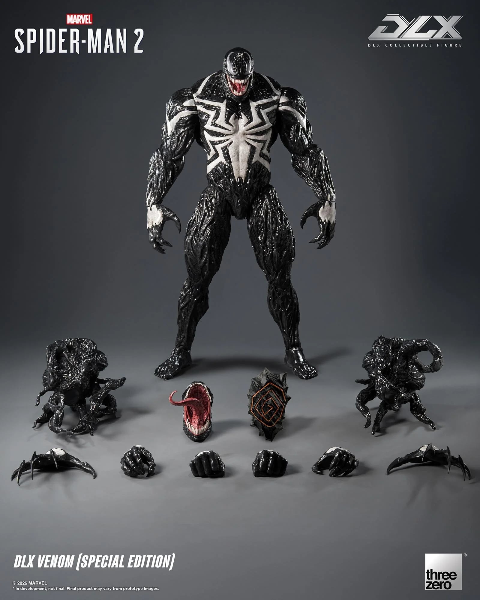 threezero 發表《Marvel’s Spider-Man 2》DLX 猛毒合金人偶預計 2027 年發售,全高 29 公分具備 33 處關節