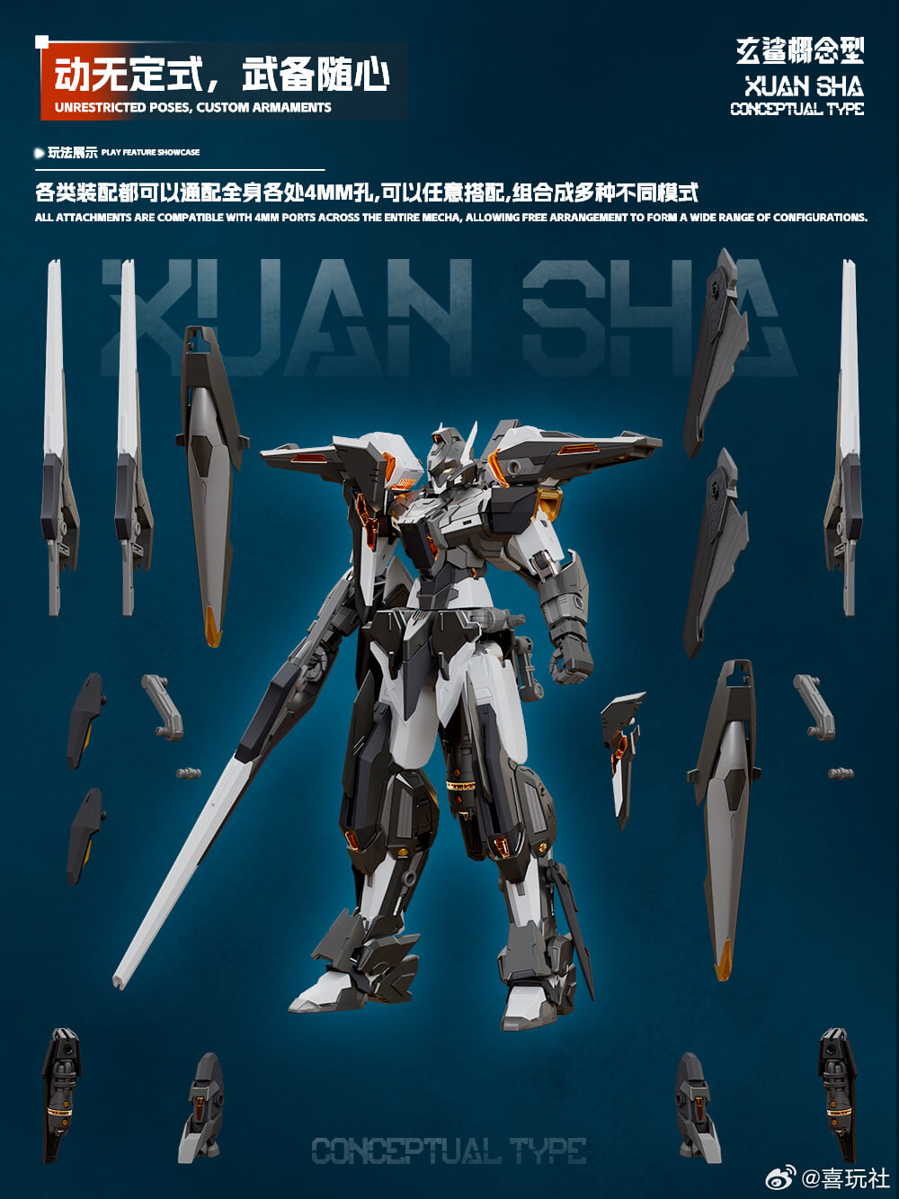 喜玩社《玄鯊 概念型》合金骨架 23公分海量武裝約600元